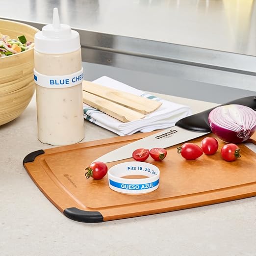Restaurantware Silicone Squeeze Bottle Band 10 Count 2.75 Inch Dishwasher Safe Condiment Identification Band, Blue Cheese White Non-Slip Label Band for Condiment Labeling at Restaurants, Food Trucks
