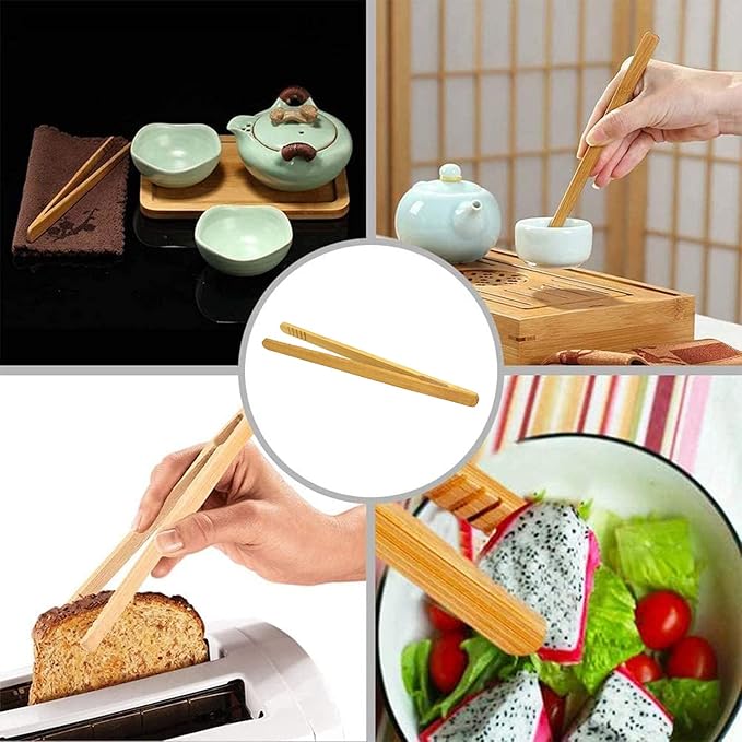 8PCS Bamboo Kitchen Utensil Tongs 7 Inch Reusable Fixture Tea Ceremony Accessories Suitable for Toast Pickles Fruit