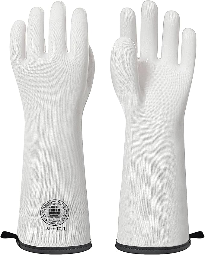 Silicone Oven Gloves- 15" Extra Long, Heat Resistant Oven Gloves with Fingers, Kitchen Oven Mitts Smoker Gloves for Baking, Grilling, Cooking, Food Grade, Waterproof (10/XL)