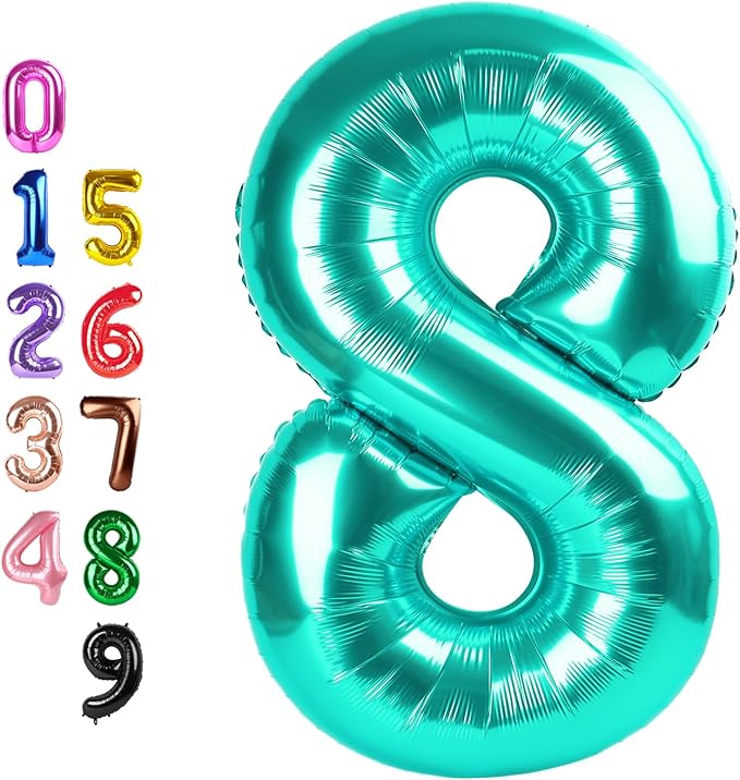 Number 8 Balloon 40 Inch, Blue Green Birthday Decorations For Women Men, Number Balloons for 8, 18, 28 Children's Day Adult Ceremony Party Decoration