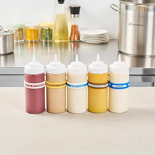 Restaurantware Silicone Squeeze Bottle Band 10 Count 2.75 Inch Dishwasher Safe Condiment Identification Band, Blue Cheese White Non-Slip Label Band for Condiment Labeling at Restaurants, Food Trucks