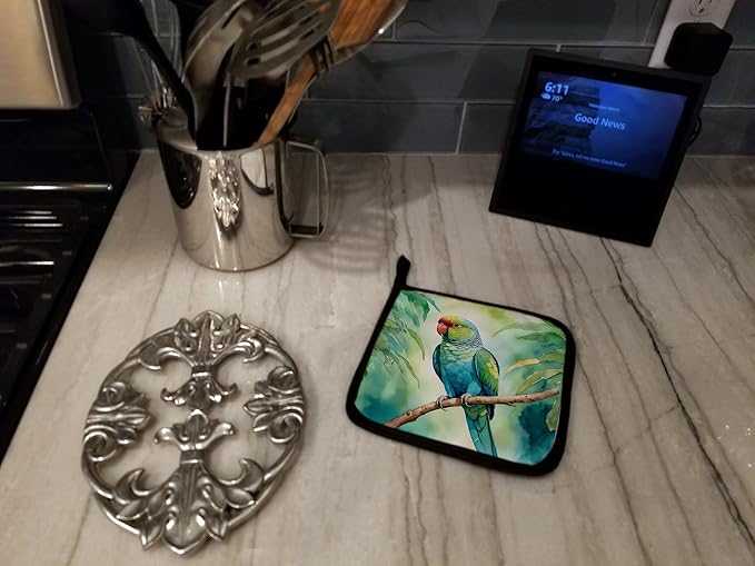 Caroline's Treasures African Ringneck Parrot Pair of Pot Holders Kitchen Heat Resistant Pot Holders Sets Oven Hot Pads for Cooking Baking BBQ, 7 1/2 x 7 1/2