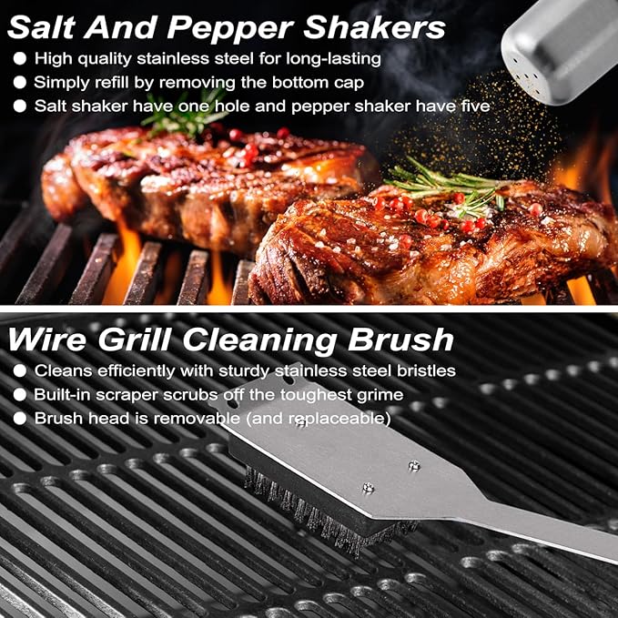 POLIGO 29 PCS BBQ Grill Accessories Stainless Steel BBQ Tools Grilling Tools Set with Storage Bag for Fathers Day Dads Birthday Presents - Camping Grill Utensils Set Ideal Grilling Gifts for Men Black