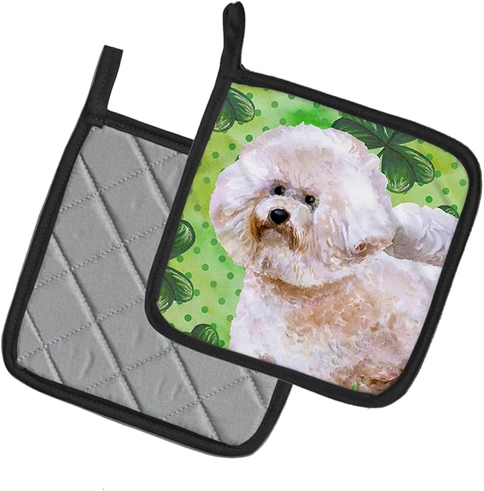 Caroline's Treasures BB9879PTHD Bichon Frise #2 St Patrick's Pair of Pot Holders, Green Kitchen Heat Resistant Pot Holders Sets Oven Hot Pads for Cooking Baking BBQ, 7 1/2 x 7 1/2