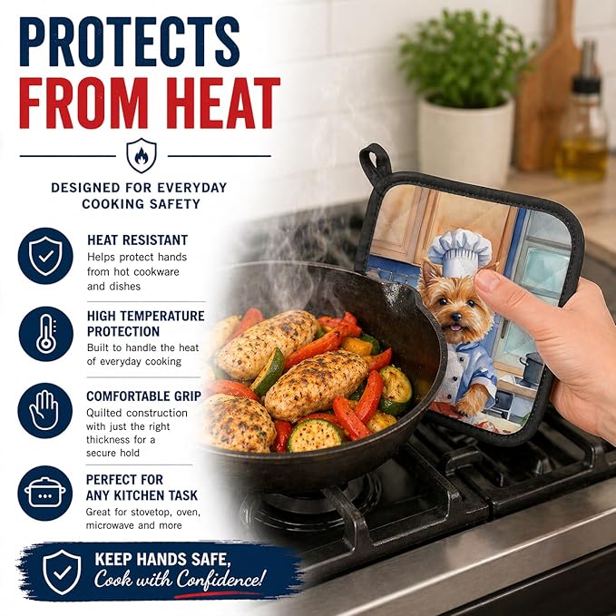 Caroline's Treasures Norwich Terrier The Chef Pair of Pot Holders Kitchen Heat Resistant Pot Holders Sets Oven Hot Pads for Cooking Baking BBQ, 7 1/2 x 7 1/2