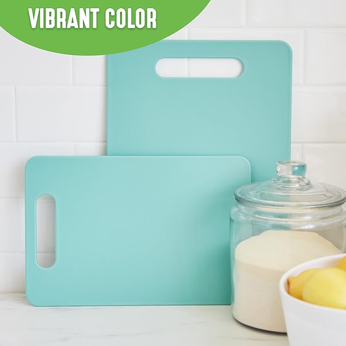 GreenLife Cutting Board Set 8x12" & 10x14", Extra Durable, Meal Prep, Non-Slip, Grip Handles, Crack Resistant, Dishwasher Safe, Reversible, Versatile Kitchen Essentials, Turquoise