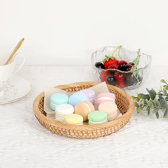 Hipiwe Small Round Keys Basket Bowl for Entryway 8.6" Hand-woven Wicker Storage Basket Rattan Decorative Basket Fruit Candy Cake Food Serving Baskets Tray for Keys, Wallet, Cell Phone
