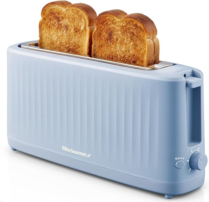 Elite Gourmet ECT2517OX SLIMTOAST™ 2-Slice Long Slot Toaster, Cool-Touch Body, 6 Browning Shades, Extra-Wide 1.5" Slot for Artisan Bread, Bagels, Waffles & English Muffins, Ocean Blue
