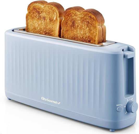 Elite Gourmet ECT2517OX SLIMTOAST™ 2-Slice Long Slot Toaster, Cool-Touch Body, 6 Browning Shades, Extra-Wide 1.5" Slot for Artisan Bread, Bagels, Waffles & English Muffins, Ocean Blue