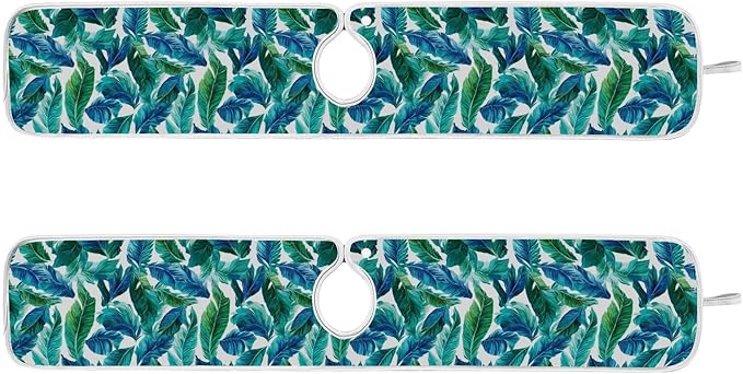 Kitchen Faucet Absorbent Mat,Turquoise Green Palm Leaves Water Splash Guard for Sink, Faucet Drip Catcher Thicken Sponge Microfiber Faucet Water Catcher Mat Sink Absorbent Mat for Kitchen 14x5in 2Pack