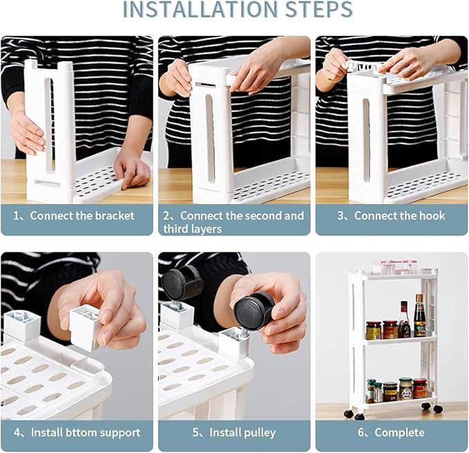 Kitchen Storage Rack Kitchen Storage Rack with Wheels 2/3/4 Layers Narrow Slotted Shelf Fridge Side Shelf Rotatable Kitchen Bathroom Organizer Storage Shelves (Color : 1) (1)