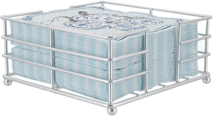 Boston International Paper Napkin Holder Caddy Dispenser for Kitchen Dining Buffet & Bar Countertops, 5.25" x 5.25" (Fits Cocktail Size), Silver Metro