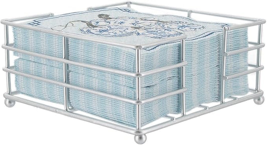 Boston International Paper Napkin Holder Caddy Dispenser for Kitchen Dining Buffet & Bar Countertops, 5.25" x 5.25" (Fits Cocktail Size), Silver Metro