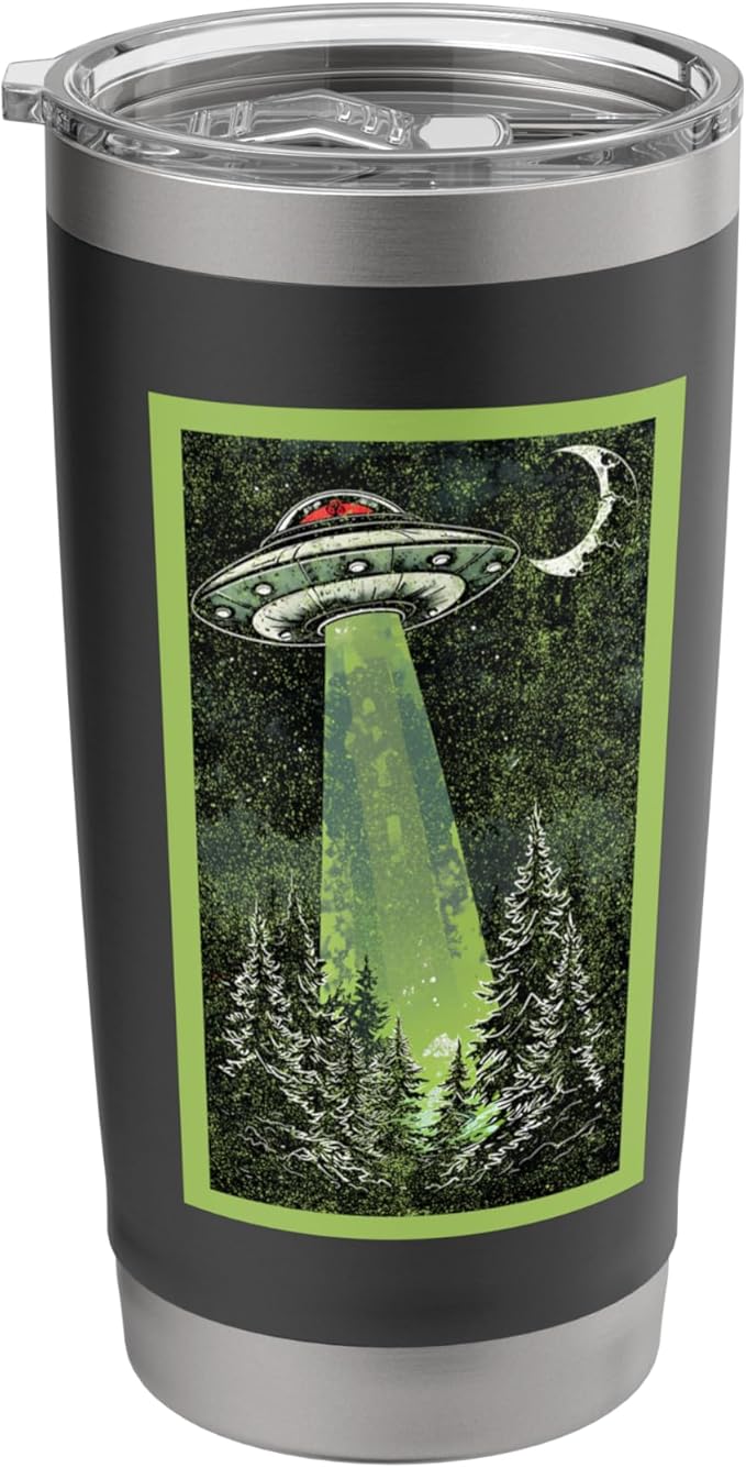 Vintage UFO Art Alien Abduction Graphic Flying Saucer Space Stainless Steel Insulated Tumbler