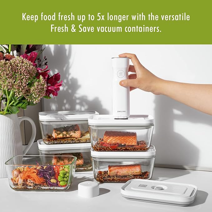 ZWILLING Fresh & Save 2-Piece Medium Glass Vacuum Sealer Food Storage Container with Airtight Lids