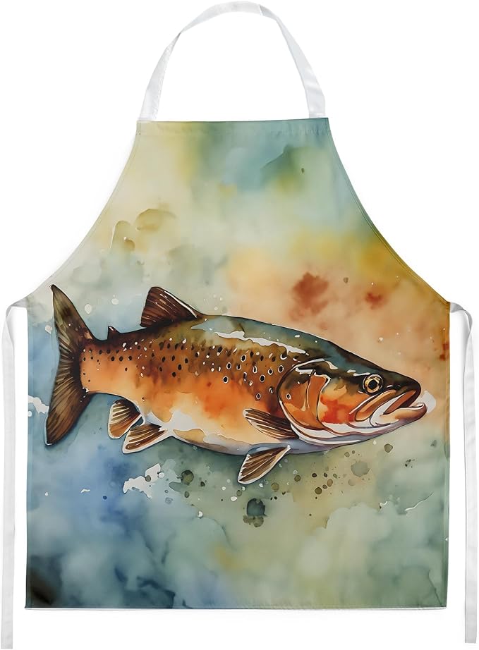 Caroline's Treasures Brown Trout Apron Cooking Kitchen Server Baking Crafts Gardening for Adult Women Men, Unisex, Large, Multicolor