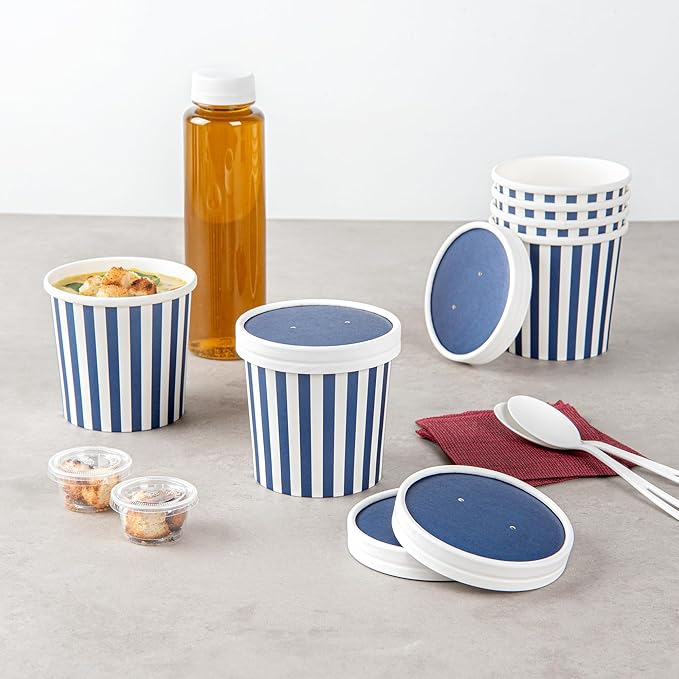 Restaurantware Bio Tek Blue Paper Soup Container Lids, 200 Disposable, 12 Ounce, Round, Modern Style, Airtight, Sold Separately