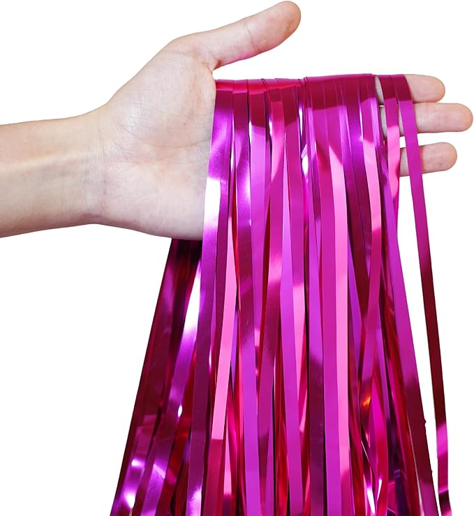 Hot Pink Party Streamers Backdrop - GREATRIL Shiny Fuchsia Tinsel Foil Fringe Curtain for Birthday/Flamingo/Fancy/Galentine/Breast Cancer Awareness Decorations - 3.2ft X 8.2ft - 2 Packs