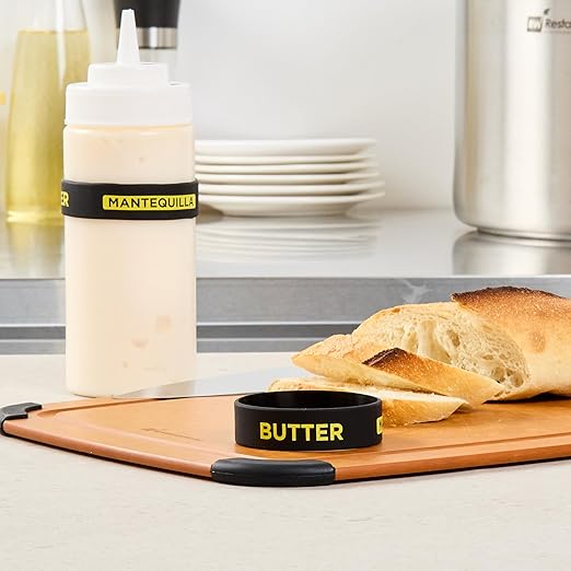 Restaurantware Silicone Squeeze Bottle Band 10 Count 2.75 Inch Dishwasher Safe Condiment Identification Band, Butter Black Non-Slip Label Band for Condiment Labeling at Restaurants, Food Trucks