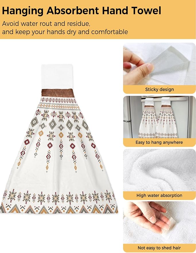 Alandar Home Kitchen Tie Towel Set of 1, Boho Tribal Totem Aztec Ethnic Stripe Absorbent Soft Hand Towels for Bathroom Hanging Towels, Vintage Brown Plank Fast Drying Cleaning Cloth with Loop