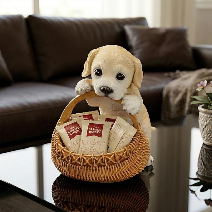 Resin Labrador Puppy Storage Basket, Decorative Catchall Tray for Keys & Candy, Desk Organizer Bowl for Home Office, Room Decor Accessories
