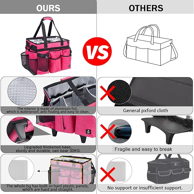 Extra large Rolling Cleaning caddy bag Built-in Hard Support Board,Cleaning Cart with Detachable Trolley, Housekeeping Cleaning caddy with Adjustable Shoulder Strap and Multiple Storage Pockets