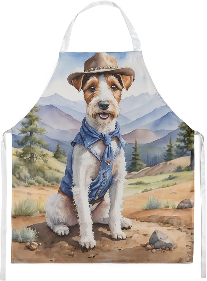 Caroline's Treasures Fox Terrier Cowboy Welcome Apron Cooking Kitchen Server Baking Crafts Gardening for Adult Women Men, Unisex, Large, Multicolor