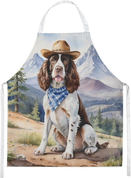 Caroline's Treasures English Springer Spaniel Cowboy Welcome Apron Cooking Kitchen Server Baking Crafts Gardening for Adult Women Men, Unisex, Large, Multicolor