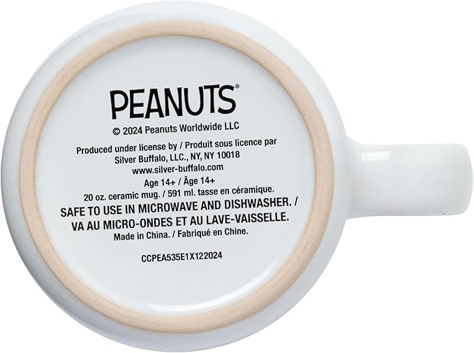 Silver Buffalo Peanuts Snoopy and Woodstock Happy Dance Wax Resist Ceramic Camper Mug, 20 Ounces