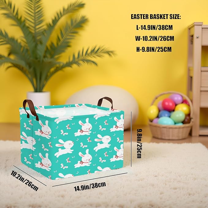 Large Rectangular Cute Kid Easter Basket Empty Bunny Eggs Easter Basket Gift Spring Room Storage Organizer Décor (E-07)