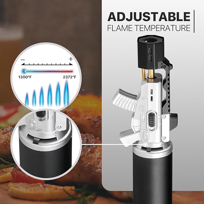 mollie Mini Butane Torch Lighter with Adjustable Flame, Small Refillable Kitchen Cooking Blow Torch for Creme Brulee, Windproof Baking Torch with Safety Lock, Silver 2-Pack (Butane Gas Not Included)