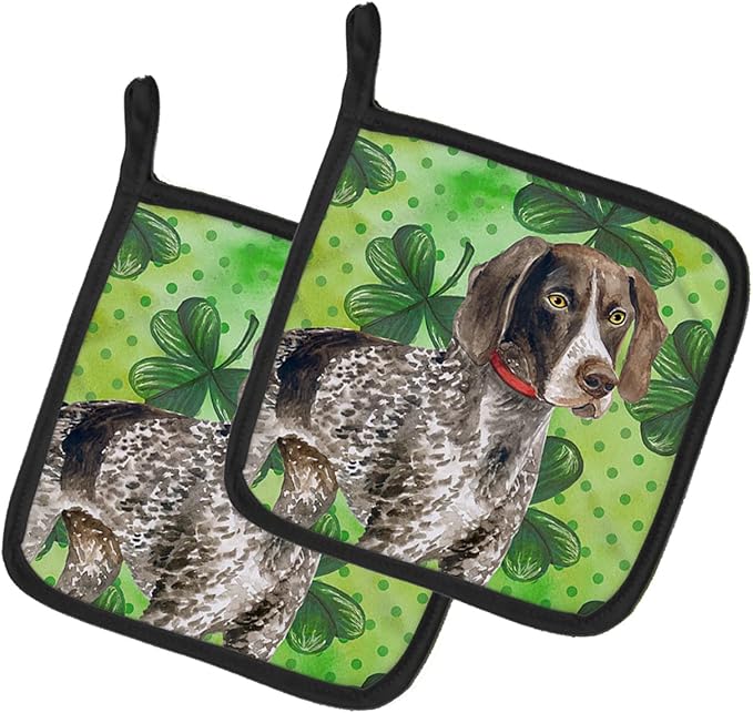 Caroline's Treasures BB9815PTHD German Shorthaired Pointer St Patrick's Pair of Pot Holders, Green Kitchen Heat Resistant Pot Holders Sets Oven Hot Pads for Cooking Baking BBQ, 7 1/2 x 7 1/2