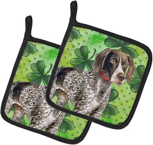 Caroline's Treasures BB9815PTHD German Shorthaired Pointer St Patrick's Pair of Pot Holders, Green Kitchen Heat Resistant Pot Holders Sets Oven Hot Pads for Cooking Baking BBQ, 7 1/2 x 7 1/2