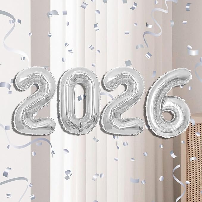 16 Inch 2026 Balloons Number 2026 Foil Balloons for New Years Eve Party Supplies Anniversary Party Graduation Decorations Home Office Decoration, Silver