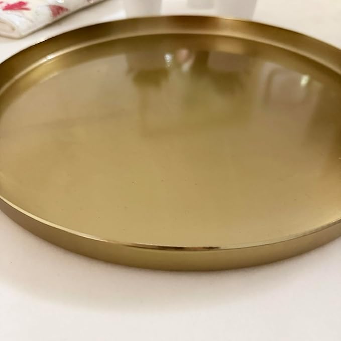 Enliven Gold Round Tray 12 Inch Brass Serving Platter | Hammered Metal Decorative Plate for Coffee Table, Bar, Kitchen, Bathroom & Display