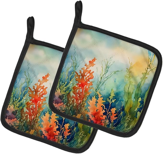Caroline's Treasures Seaweed Pair of Pot Holders Kitchen Heat Resistant Pot Holders Sets Oven Hot Pads for Cooking Baking BBQ, 7 1/2 x 7 1/2