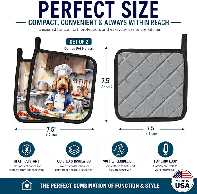 Caroline's Treasures Otterhound The Chef Pair of Pot Holders Kitchen Heat Resistant Pot Holders Sets Oven Hot Pads for Cooking Baking BBQ, 7 1/2 x 7 1/2
