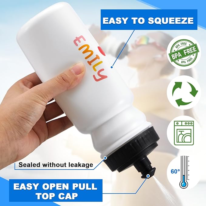 Suclain Water Bottle Carrier with 20 Oz Bottles and Stickers Plastic Wide Mouth Sports Water Bottle Squeeze Team Bottles with Black Lid for Fitness Bike Gym(14 Pcs,White)