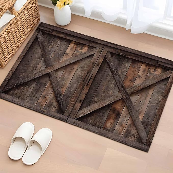 Area Rug 2x3ft, Vintage Farmhouse Barn Washable Rugs for Living Room Bedroom, Country Wooden Plank Soft Non-Slip Area Rugs Rectangle Floor Carpet for Dining Room