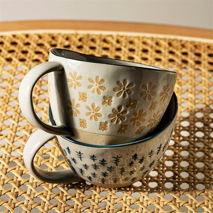 Latte Mug 10.5 Oz Japanese Vintage Ceramic Coffee Mug with Handgrip Heat Resistant Coffee Cup for Breakfast Milk Oatmeal Coffee Office Home for Any Kitchen (Color : 1) (B)