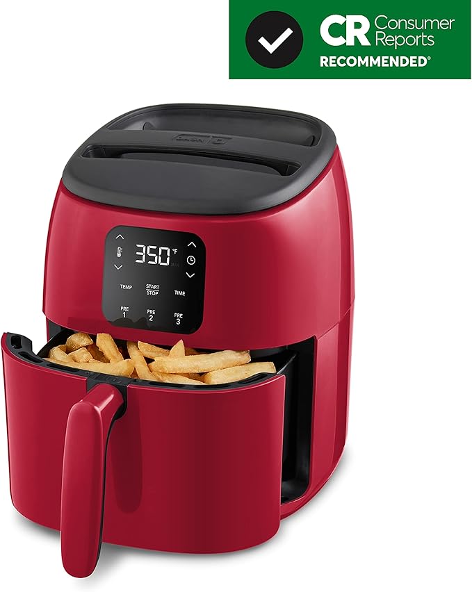 Dash Tasti-Crisp™ Digital Air Fryer – 2.6 Quart Small Compact Mini Air Fryer for French Fries, Nuggets & More, 1-2 People, Auto Shut Off, Adjustable Temp, Dishwasher Safe Parts - Red