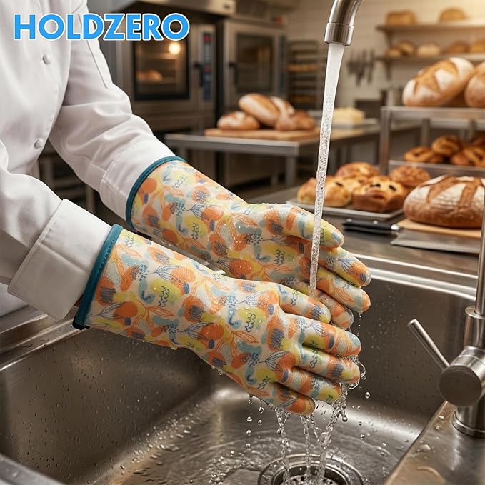 Liquid Silicone Gloves Food Grade Heat Resistant Waterproof Breathable for Baking Cooking Grilling Graffiti-Art Printing Large