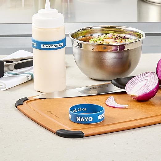 Restaurantware Silicone Squeeze Bottle Band 10 Count 2.75 Inch Dishwasher Safe Condiment Identification Band, Mayo Blue Non-Slip Label Band for Condiment Labeling at Restaurants, Food Trucks