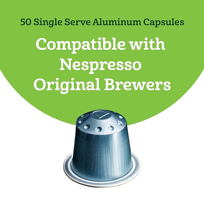 Amazon Fresh Espresso Lungo Medium Roast Aluminum Capsules, Compatible with Nespresso Original Brewers, 50 Count (5 Packs of 10)