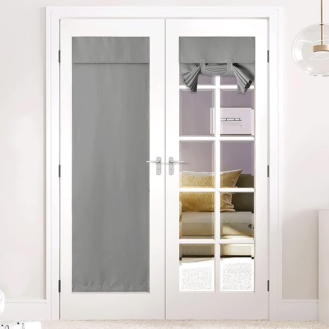 NICETOWN Blackout Door Curtain 80 inch Length, Self Sticky Tricia Window Shade Thermal Insulated Energy Efficient French Front Door Cover, W26 x L80 inch, Silver Grey, 1 Panel