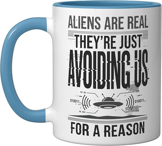 Aliens UFO Space Sci Fi Believer Extraterrestrial Ceramic Mug, Blue/White