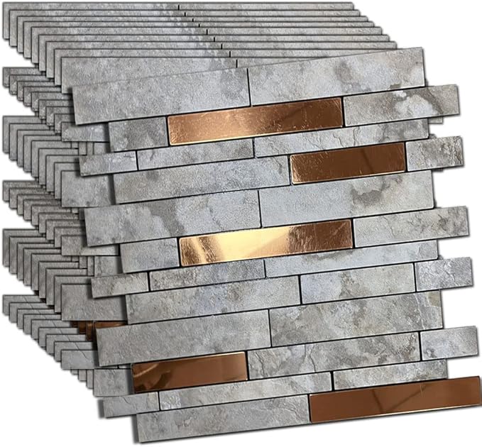Weimeisc 10 Sheets Peel and Stick Backsplash Tile for Kitchen, Self-Adhesive Mosaic Tile, Stick on Bathroom Vanities，Fireplace Décor, Laundry Table(11.25" X 12.7") (Ink Light Coffee)