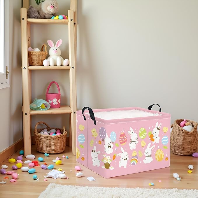HIYAGON Rectangular Easter Basket Nursery Basket for Boys Bunny Room Decor Cute Toy Storage Organizer Bins Bedroom(Cute Easter Bunny)
