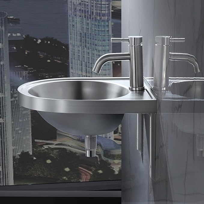 Wall Mounted Commercial Restaurant Sink, Stainless Steel Hand Basin with Faucet and Drain, Single Bowl Kitchen Sinks, for Commercial Restaurant Home Kitchen Workshop,Single cold water faucet-1