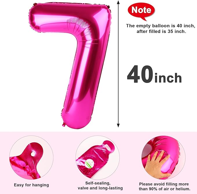 7 Balloon Numbers 40 Inch, 6 7 Birthday Decorations, Hot Pink Seven Birthday Decor, 7 17 27 70 Year Old Balloon Number for Engagement, Wedding, Graduations